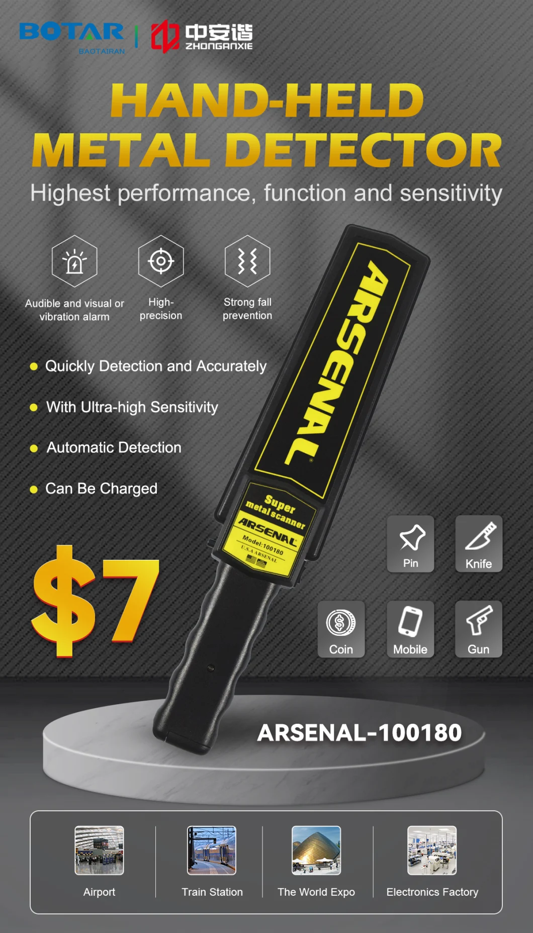 Arsenal Safety Security Check Hand Held Metal Detector